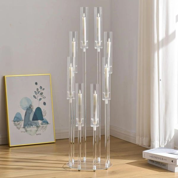 Holders 8 Armes Clear Candlesticks Porte-monnaie de 38,5 pouces de haut de la candelabra arcylique.