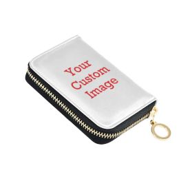 Houders Alaza New Designer Brand Fashion Women Card Holder aangepaste foto -afdrukken Zipper lederen portemonnee creditcards tas