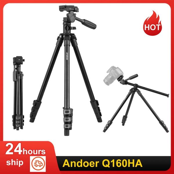 Andoer Q160HA trépied vidéo professionnel support horizontal trépied d'appareil photo robuste pour appareils photo reflex numériques caméscopes Canon Nikon Sony