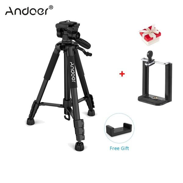 Soportes Andoer TTT663N Trípode de viaje de 57,5 pulgadas para cámara fotográfica Trípode Soporte de video Videocámara DSLR con bolsa de transporte Abrazadera para teléfono