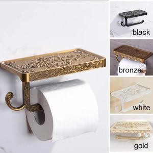 Houders Antiek Vintage Brons Carving Badkamer Met Telefoon Plank Handdoekrol Tissue Aluminium Rek Toiletrolhouder Creatieve Muurdozen