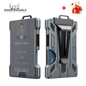 Houders badge -kaarthouder koolstofvezel portemonnee voor mannen slanke aluminium metaal geld clip id rfid blokkeren cash ultrathin minimalist