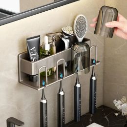 Holdants Salle de bain Aluminium Brosse à dents en or noir Brosse murale brosse à dents et porte-tasse de dentifrice Cosmetics Rackage Rack