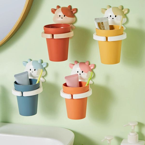 Fournitures de salle de bain, support mural pour brosse à dents pour enfants, tasse de brosse à dents pour enfants, tasse de lavage sûre et non toxique, support antichute solide