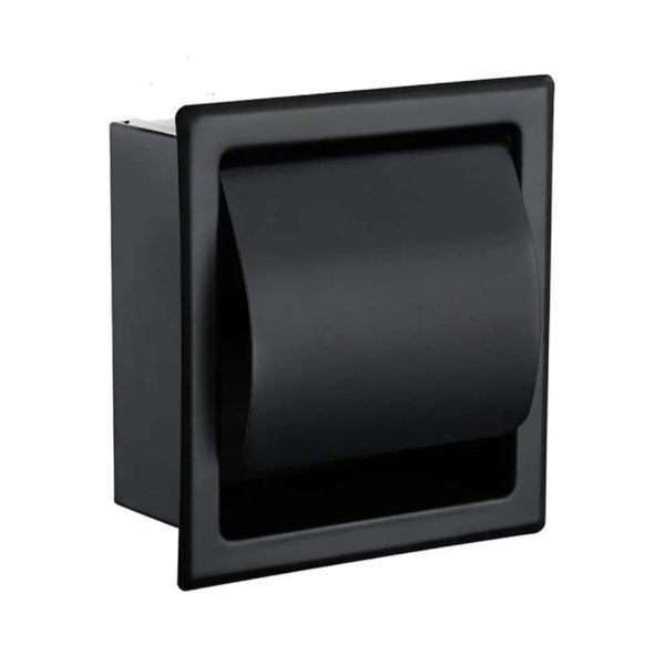 Porte-toilettes en papier de carvins de toilette noire encastré tout compromis en métal 304 en acier inoxydable double mur de salle de bain en papier rouleau t200425290