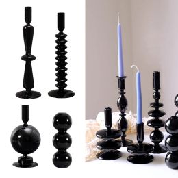 Holders Black Retro Glass Boldlers Party Creative Home Wedding Party Candlelight Decoration Room Dining Table Table Center Candlestick