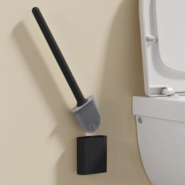 Holders Brosse de toilette en silicone noir avec une manche à longue poignée flexible Mini Brosse de salle de bain rapide Séchoir rapide Accessoires
