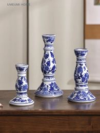 Houders blauwe en witte porselein keramische huis kaarsenhouder Chinese stijl eenvoudige huis kandelaardecoratie wierookstick