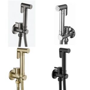 HOUDERS KRASS HAND GEHOUDEN ZWARTE BIDET DOUKEN SET PERFORATIEPOLET TOIET JET JETREINIGER Draagbare geborsteld goud en grijze bidet douchekop BD01