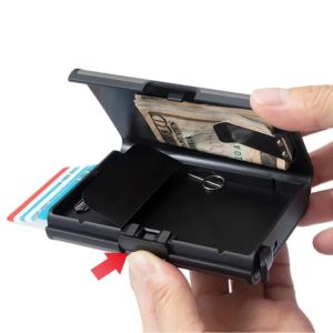 Holders Business RFID Blocking Credit Card Holder Slim aluminium Mini Wallet Bank ID Key Card Holder Coin Purse Men Auto Pop Up Card Case