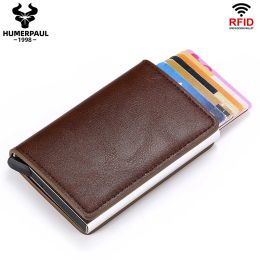 Portefeuille portefeuille pour carte de crédit RFID Blocking Automatic Men Pop Up Wallets Slim Leather Unisexe Money Purse High Quality