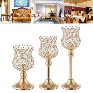 Holders Candelabras Gold Crystal Bandlers pour centres de table de mariage, cheminée, table de chandelle décorative de table d'accueil