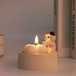 Holders Cartoon Kitten Candle Hoard Resin Tabletop Cartoon Cat Decor Creative Kitten Warming Paws Candlestick Gift For Cat Lover