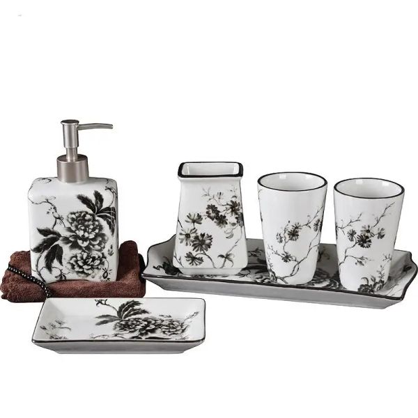 Supports chinois en céramique toilette rince-bouche tasse Lotion bouteille porte-savon ensemble salle de bain lavage cinq pièces porte-brosse à dents salle de bain décoration