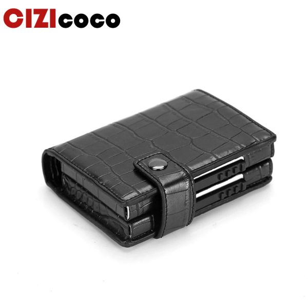 Holders CizicoCo Metal Men Carte Holder RFID Aluminium Alloy Credit Carte Pu Le cuir Portefeuille Antitheft Men Pursets Double Card Étui