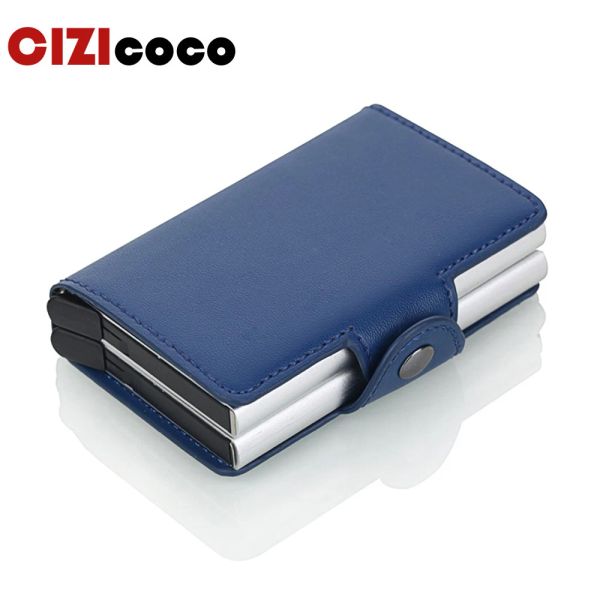 Holders Cizicoco New Men and Women Credit Card Harder Double Box Pu Leather Fashion Mini SAFE Aluminium Antimagnétique Purse Carte Card