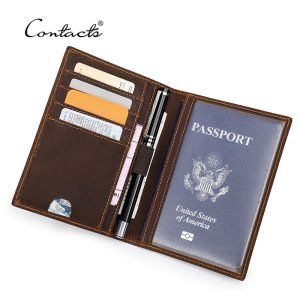 Holders Contact's Passport Hommes Men Geothesine Leather Thin Thin Tard Solder For Passports Vintage Passport Cover Travel Wallet Crazy Horse