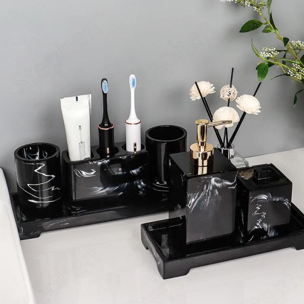 Supports créatifs en résine noire et blanche, accessoires de décoration de salle de bains, porte-brosse à dents moderne européen, porte-savon, décoration de maison moderne