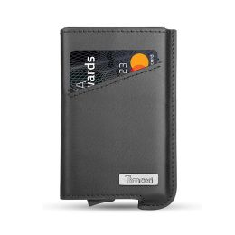 Holders Credit Card Case for Men Genuine Leather en aluminium Slim Slinium Slim Minimaliste RFID Protection Smart Carte Smart Carte avec bandage