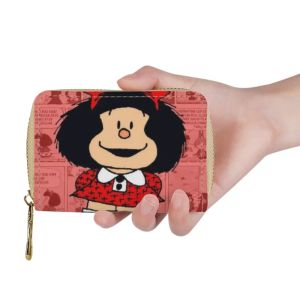 Houders schattige cartoon mafalda 3d print lederen naam kaart credit houder portemonnee visitekaartje pakket case lady tas paquete de tarjetas