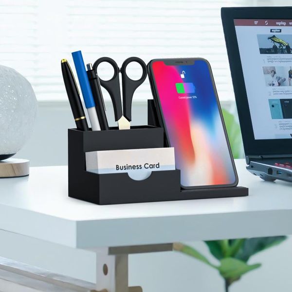 Holders Desk Organizer Brush Stand Bureau Halder Station de chargeur sans fil de charge pour iPhone Samsung Xiaomi Huawei Google Oneplus