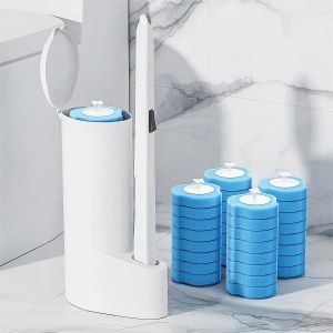 HOUDERS Wegwerp Toiletborstel Reinigingsmiddel met lange handgreep Badkamer Reinigingsborstel met vervangbare borstelhoofdtoilet Toilet Badkameraccessoires