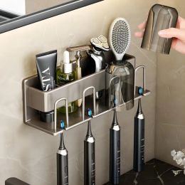 Supports de brosse à dents électrique, support mural de salle de bains, porte-gobelet de gargarisme familial, ensemble de rangement sans poinçon pour brosse à dents