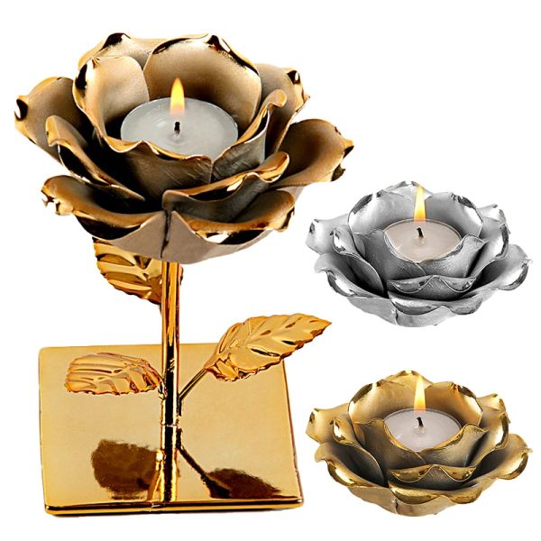 Holders European and American Fashion Ceramic Gold Plating Placing Lotus Flower Boldlers With Base for Home Party Dining Room Decor
