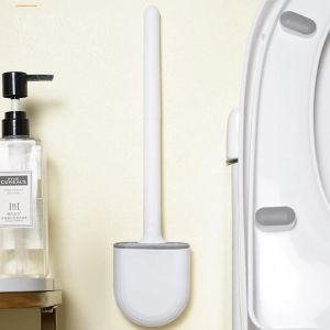 Houders flexibele siliconen toiletborstel ademende lekkendichte toilet kom reinigingsborstel met snelle drogende houder wandmontage kit badkamer