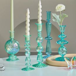 Holders Floriddle Taper Bandlers Poll de verre Candlesticks pour décoration de décoration pour décoration de commandes de bougeoir