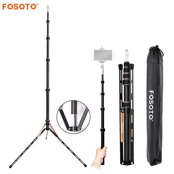 Soportes Fosoto FT220 Fibra de carbono Luz LED Trípode Soporte 2 tornillos Cabeza para estudio fotográfico Iluminación fotográfica Flash Paraguas Reflector