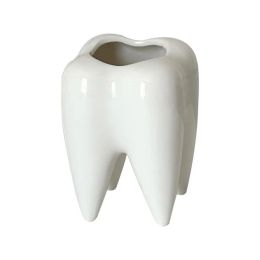 Porte-brosse à dents en céramique en forme de dent drôle, porte-crayon mignon, accessoires de bureau blanc, porte-stylo pour bureau, dentisterie, cadeau de dentiste