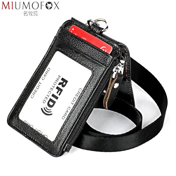 Holders Gentine Leather Business Business Id / Badge Halder boîtier Lonyard Purse avec le coude de coude Nom du groupe ID Carte d'identité Lanyard Cart de carte Pass de travail