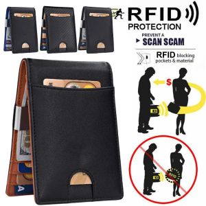 Houders echte lederen heren slanke portemonnee met geldclip antiscan dunne kleine portemonnee rfid blokkeren voor zak -ID creditcardhouder