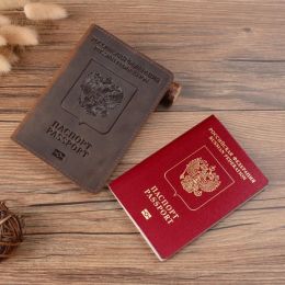 Houders Echte lederen paspoortomslag tweetalige versie ontworpen voor de Russische Federatie Cowhide Card Holder Passport Case Storage Bag