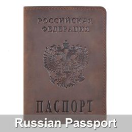 Holders Couverture de passeport en cuir authentique conçu pour la fédération de la Russie Crazy Horse en cuir Carte Business Travel Passport Case de passeport
