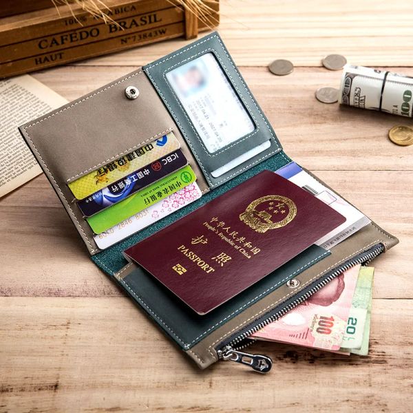 Holdants Geatic Le cuir Passeport Habilleur CowHide Antitheft Voyage Portefeuille Multifinection Zipper Slim Ticket Holder ID SCHECH