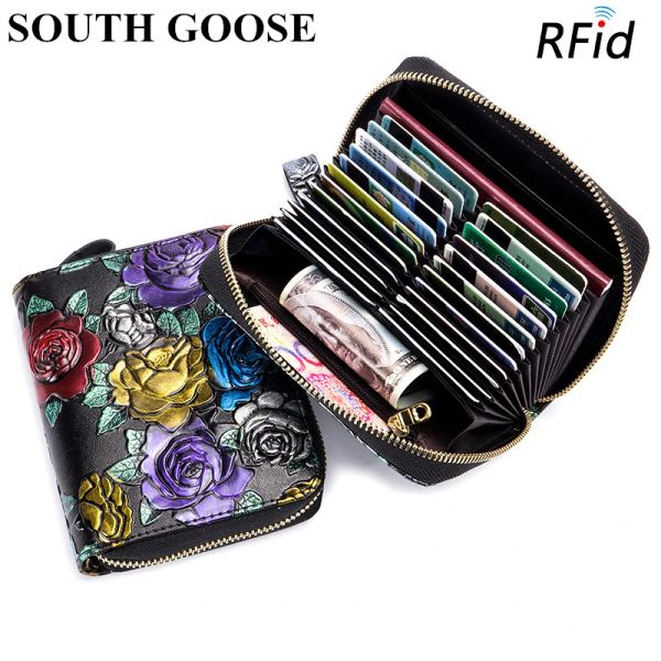 Holders en cuir authentique Femmes RFID Carte de crédit Horaire grand organisateur Poute Rose Rose Femme Female CARTE CARD