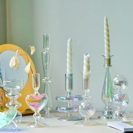 Holders Glass Candlersrs Home Decor Nordic Rainbow Vase Table à fleurs de salon Décoration Candlestick Holder for Wedding