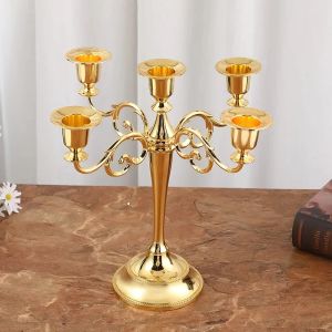 Holders Gold 5 Heads Metal Candlers Party Party Center Centre Decoration Candlelight Dinner Restaurant Restaurant Bar Candlestick Ornement
