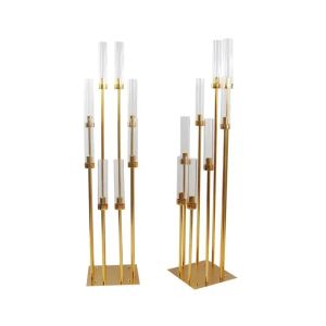 Holders Gold Bandlers Tall 8 Armes Candlers pour les couples Datage Engagements Salle Éclairage Planchers Centre de mariage au chandelier