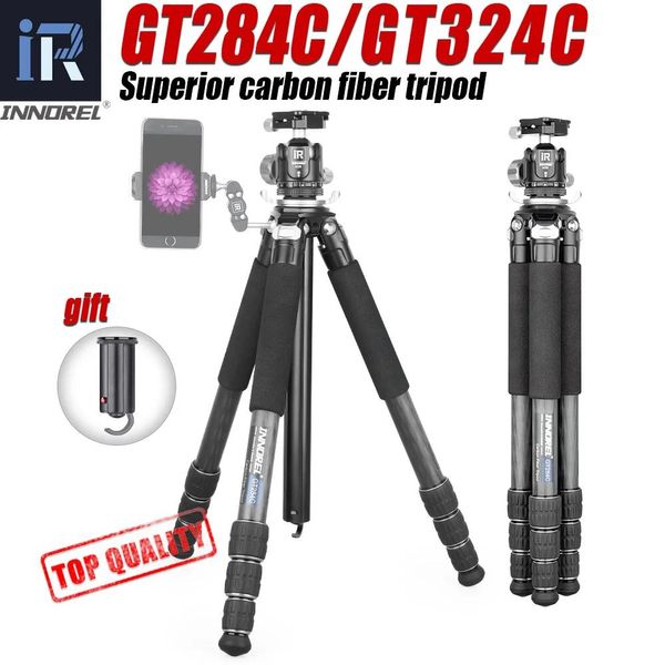 Soportes GT284C/324C Profesional 10 capas Trípode de fibra de carbono Centro de baja gravedad Cabeza de bola Columna central de forma especial para DSLR