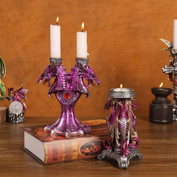 Holders Halloween Candlestick Decoration Dragon Figurines Holder Stand 2 PCS CANDLE Sticks Table Decor Statue Resin pour les soirées à thème