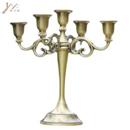 Houders Imuwen Silver/Gold/Bronze/Black 3arms Metal Pillar Candle Holders Candlestick Wedding Decoratie Stand Home Decor Candelabra