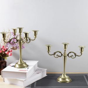 Houders Imuwen Silver/Gold/Bronze/Black Metal Pillar Candle Holders Candlestick Wedding Stand voor Mariage Home Decor Candelabra Stand