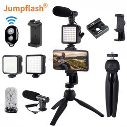 Supports Jumpflash Vlog trépied Vlogging Kits Live Selfie lumière de remplissage avec télécommande Microphone lumière LED pour téléphone reflex numérique