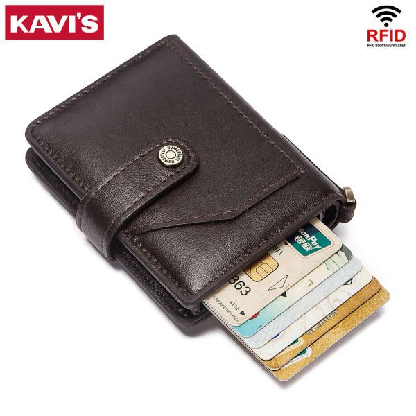 Holders Kavis New Style Casual Credit Card Carte RFID RFID Box en aluminium Men Geothe Support en cuir Hasp Smart Busssiness ID CARDE CARDE VINTAGE