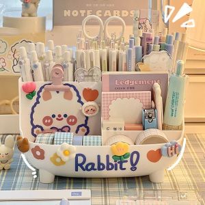 Holders Kawaii Desktop Pen Holder Largecacity Cute Stationery Rangel Box Creative Cartoon Crayer Holder INS Desk Organizer pour les filles