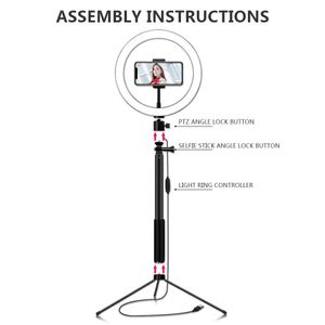 Houders LED-ringlicht Selfie Stick Statief Stand Kit Roterende 3 modi Lamp voor telefoon Video Live Stream