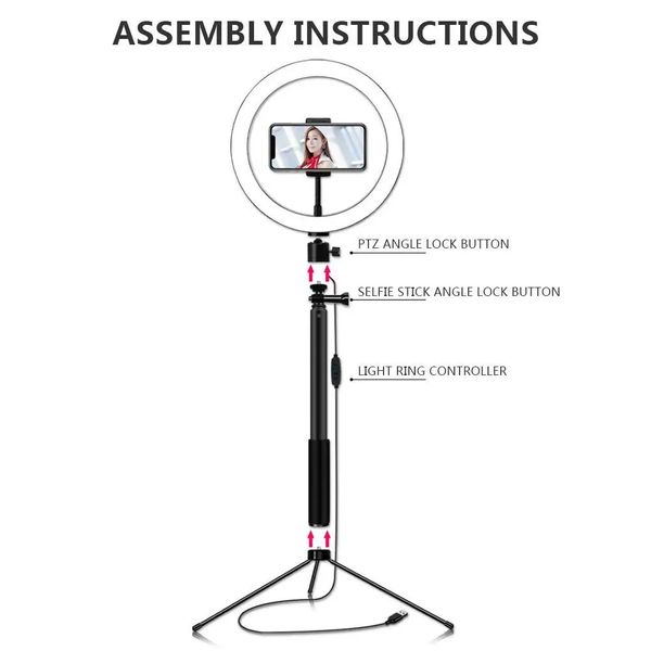 Soportes LED Anillo de luz Selfie Stick Trípode Kit de soporte Giratorio 3 modos Lámpara para teléfono Video Transmisión en vivo